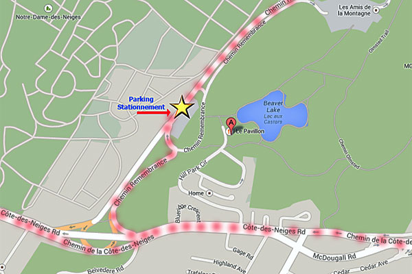 Directions to get to the Beaver Lake Chalet on Mont-Royal